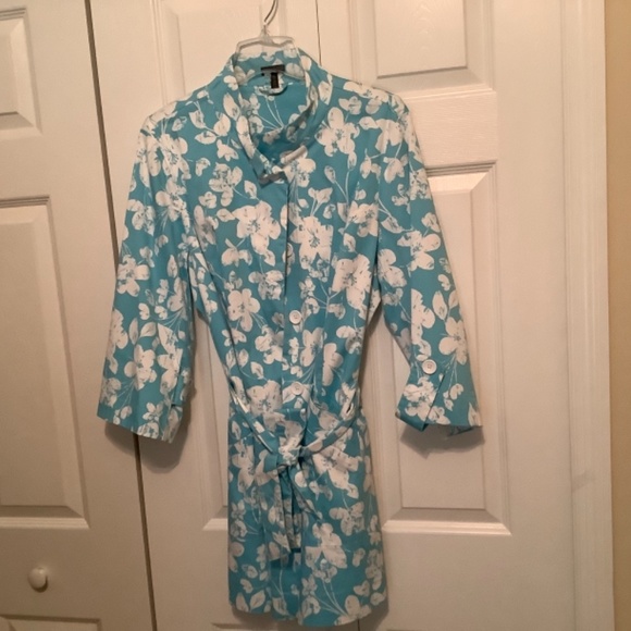 Madison Lightweight Lined Casual Coat, Belted, Size XL, Blue and White - Picture 8 of 8